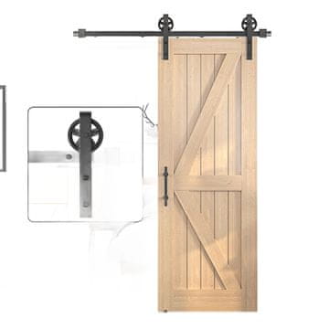 Nikcorp Sustav za klizna vrata Barn Door, loft stil, za tiho i glatko klizanje, vodilica od ugljičnog čelika, crna, 229 cm