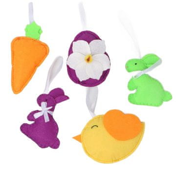 Nikcorp Uskrsni ukrasi zečići, set 5 komada, viseće dekoracije od filca za grane, stol i poklone, razne boje, 10x7 cm