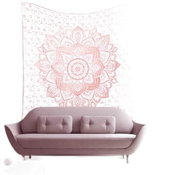 Nikcorp Zidna tapiserija s mandalom, višenamjenska dekoracija za zid, prekrivač za krevet, deka za plažu, 100% pamuk, bijelo-ružičasta, 208x232 cm