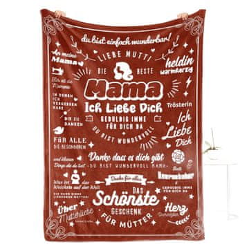 Nikcorp Flanel deka za Majčin dan, iznimno mekana i topla, idealna za kauč i krevet, s natpisom na njemačkom, crvena, 130x180 cm