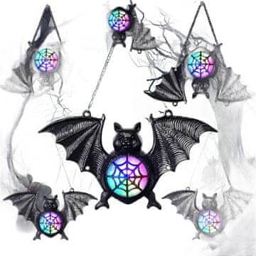 Nikcorp Halloween lampioni šišmiši 6 komada, LED svjetla na baterije za sablasnu atmosferu, s lancem za vješanje, crni 17x10cm