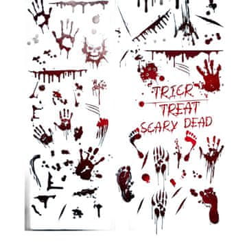 Nikcorp Halloween naljepnice za prozor, 9 listova, jezive i strašne dekoracije, krvavi otisci ruku i stopala, crvena boja