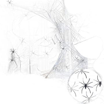 Nikcorp Paučina za Halloween dekoracija, 290g, realistična rastezljiva mreža s 80 pauka za kuću, vrt i zabave, bijela