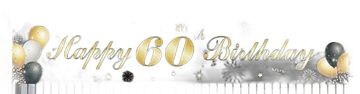 Nikcorp Banner za 60. rođendan, elegantna viseća dekoracija za proslavu, poliestersko platno s tiskom, crno-zlatni, 180x40 cm