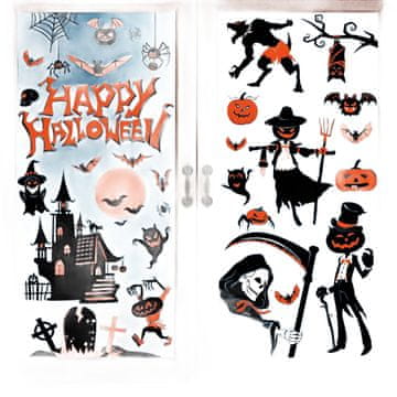 Nikcorp Halloween naljepnice za prozor, set 9 listova, dvostrane elektrostatske PVC dekoracije za staklo, duhovi, bundeve, 30x20 cm