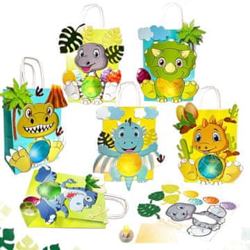 Nikcorp Set za izradu lampiona s motivom dinosaura, 6 kom, kreativni DIY poklon za djecu, papirnate vrećice s LED svjetlima