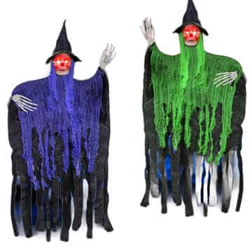 Nikcorp Viseći duh kostur za Halloween, 2 kom, zastrašujuća dekoracija za vrata sa LED očima, za vanjsku i unutarnju upotrebu, 105 cm