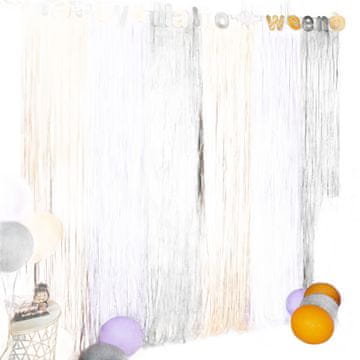 Nikcorp Dekoracija za Halloween, set 3x svjetlucave zavjese s resama, pozadina za fotografiranje, zid, vrata, narančasta, ljubičasta, crna 1x2m