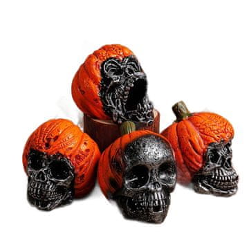 Nikcorp Dekoracija za Halloween, 4 komada, strašna lubanja i bundeva, realistična 3D figura od smole za stol, policu ili kamin