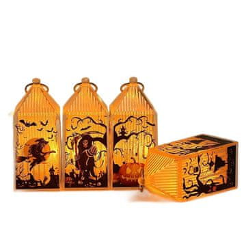 Nikcorp Halloween lampioni LED, set 4 komada, viseća dekoracija za Noć vještica, bez plamena, za kuću i vrt, crno-narančasti