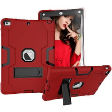 Nikcorp Oklopna maska za iPad 9/8/7 10.2" s ugrađenim postoljem, robusna trodijelna zaštitna futrola, crvena