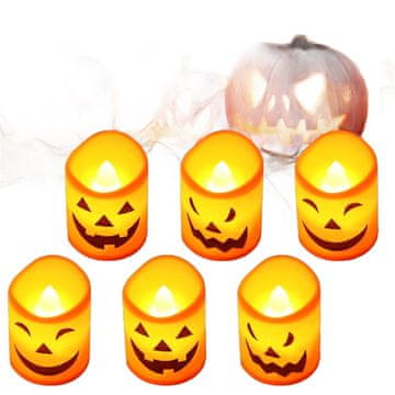 Nikcorp Set 6x LED svijeća za Halloween, sigurne bezplamene lučice, dekoracija za stol s motivom bundeve, narančaste