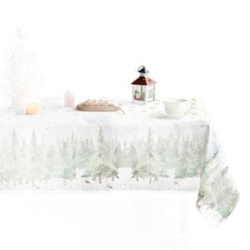 Nikcorp Božićni stolnjak za blagovaonski stol, mekan i izdržljiv, s uzorkom jelki i pahuljica, štiti od mrlja, bijeli 100x140 cm