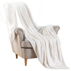Nikcorp Mekana deka od flanela, dvostrana i baršunasta za toplinu i udobnost, s pomponima za kauč i spavaću sobu, bijela, 125x150 cm