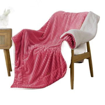 Nikcorp Mekana deka janjeća vuna, dvostrana i topla, prugasti uzorak za kauč i krevet, periva u perilici, roza 125x150 cm