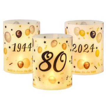 Nikcorp Dekorativni lampioni za 80. rođendan, set 12 kom, elegantna dekoracija stola s natpisom, za svijeće i lampice, bijeli