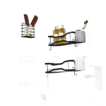 Nikcorp Tuš polica bez bušenja, samoljepljiva, 5 komada, nehrđajući čelik, kupaonska polica za tuš kabinu s kukicama, crna