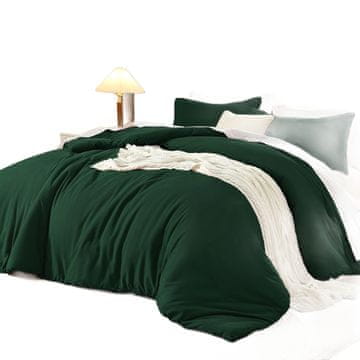 Nikcorp Set posteljine od mekanog pamuka s efektom lana, prozračna i udobna, periva navlaka za poplun i jastuk, tamnozelena 135x200/80x80 cm