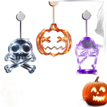 Nikcorp LED lampice za prozor Halloween, set 3 kom, s timerom, na baterije, dekoracija za prozor, zid, vrata, bundeva, lubanja, grob