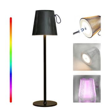 Nikcorp Bežična stolna LED lampa vodootporna IP54, RGB s podesivom visinom, upravljanje na dodir, toplo svjetlo 3000K, crna