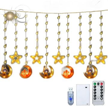 Nikcorp Dekorativna LED svjetla Zvijezde i Mjesec, svjetlosna girlanda za Ramazan, 8 načina rada, USB napajanje, 3 m, toplo bijela