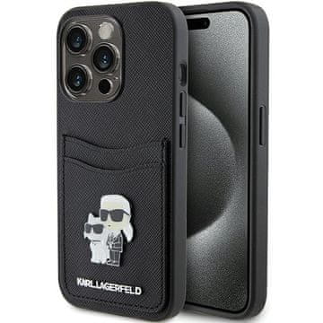 Karl Lagerfeld Saffiano maskica za iPhone 15 Pro s utorom za kartice, crna