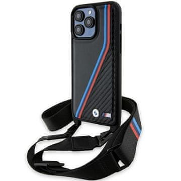 Bmw BMW M etui "Carbon Tricolor Lines" s remenom za iPhone 15 Pro Max - crna