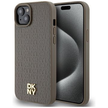 DKNY Smeđa kožna futrola MagSafe s uzorkom za iPhone 15 Plus