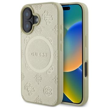 Guess Futrola za iPhone 16 Saffiano Peony MagSafe zlatna