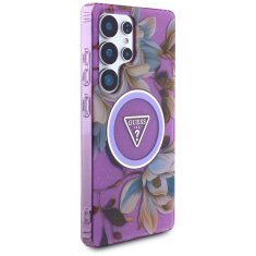 Guess Futrola Guess Glitter Flowers Triangle Buttons MagSafe za Samsung Galaxy S25 Ultra, ljubičasta