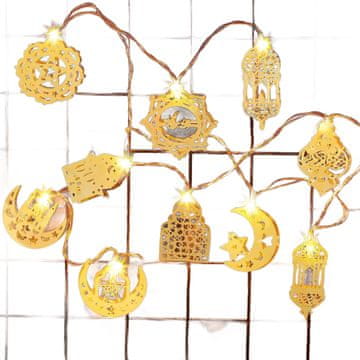 Nikcorp LED svjetlosni lanac za Ramazan i Bajram, dekorativna svjetla na baterije, 10 LED lampica, motiv mjesec i fenjer, 1,5m