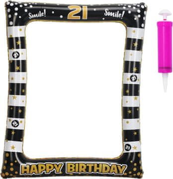 Nikcorp Okvir za Slikanje na Napuhavanje za 21.Rođendan, Veliki Foto Rekvizit za Zabavu, Crno-Zlatni PVC Okvir s Pumpom