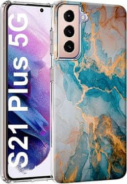 Silikonska maskica za Samsung Galaxy S21+ 5G plavo-zlatna mramorna glamurozna
