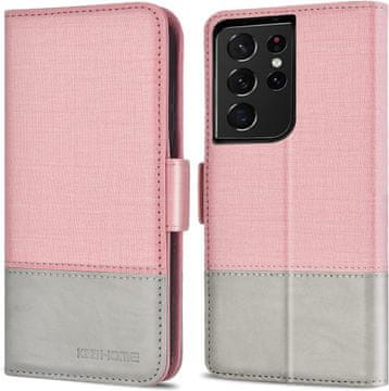 Preklopna futrola za Samsung Galaxy S21 Ultra ružičasto-siva tkanina SM-G998