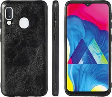 Kaljeno staklo, kožna futrola za Samsung Galaxy A20E, crna, čvrsta