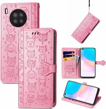 Preklopna futrola za Huawei Nova 8i/Honor 50 Lite, ružičasta, pseće i MAČJE šape