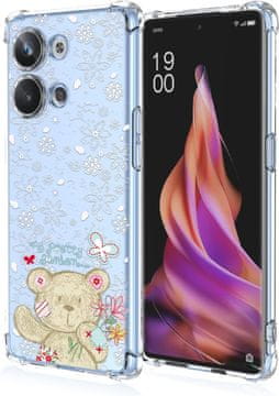 Zaštitna maskica za Oppo RENO9 PRO+, prozirna, s utisnutim bijelim cvijećem i MEDVJEDIĆEM
