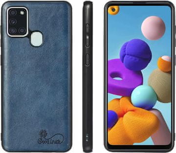 Kaljeno staklo, kožna tamnoplava futrola za Samsung Galaxy A21s