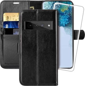 Zatvorena futrola ZA Google Pixel 7 PRO crna s preklopom, eko koža, zaštitna folija