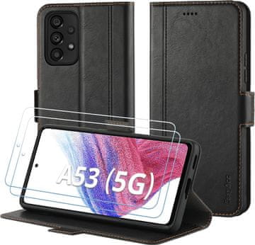 Kožna futrola s preklopom za Samsung Galaxy A53 crna + 2x kaljeno staklo