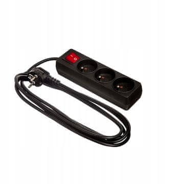 Produžni kabel 3 utičnice 1,5 m +0 s prekidačem crne boje