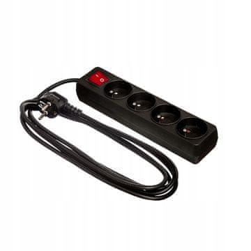 Produžni kabel 4 utičnice 3m +0 s prekidačem crne boje