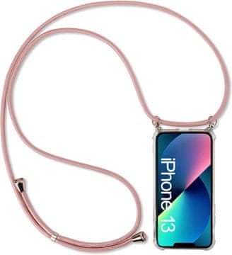 Futrola za iPhone 13 prozirna silikonska s vrpcom, ružičasto zlatna 80 cm