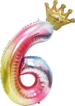 Veliki folijski balon ZA godišnjicu rođendana broj 6 šareni 100 cm + kruna