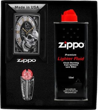 ZIPPO upaljač SKULL CLOCK, poklon set no1