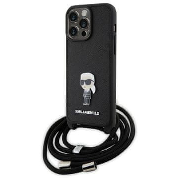 Karl Lagerfeld Karl Lagerfeld maska za iPhone 15 Pro Max, Crossbody Saffiano Monogram Metal Pin Karl & Choupette, crna