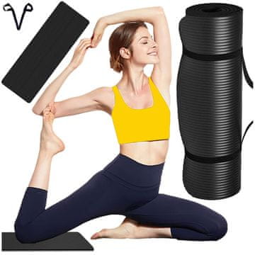 Yoga Fitness Pilates Gimnastička Prostirka 185x58 1cm Protuklizna Vodootporna Crna