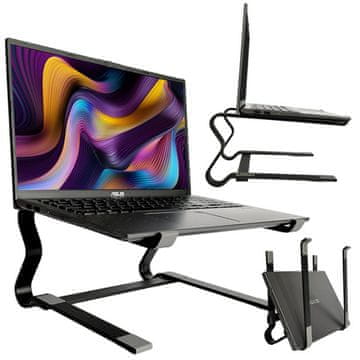 držač za laptop za Macbook tablet 18" stalak sklopivi podesivi aluminijski stol 25 x 26 cm crni