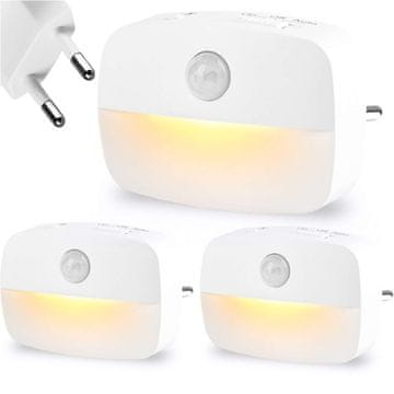 3x LED noćno svjetlo sa senzorom pokreta za EU utičnicu 3 boje svjetla noćno svjetlo bijelo