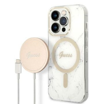 Guess Marble MagSafe maskica za iPhone 14 Pro, bijela